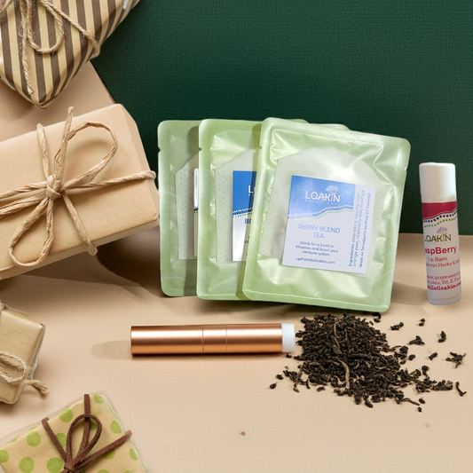 3 Single Botanical Tea Packs w/Lip Balm