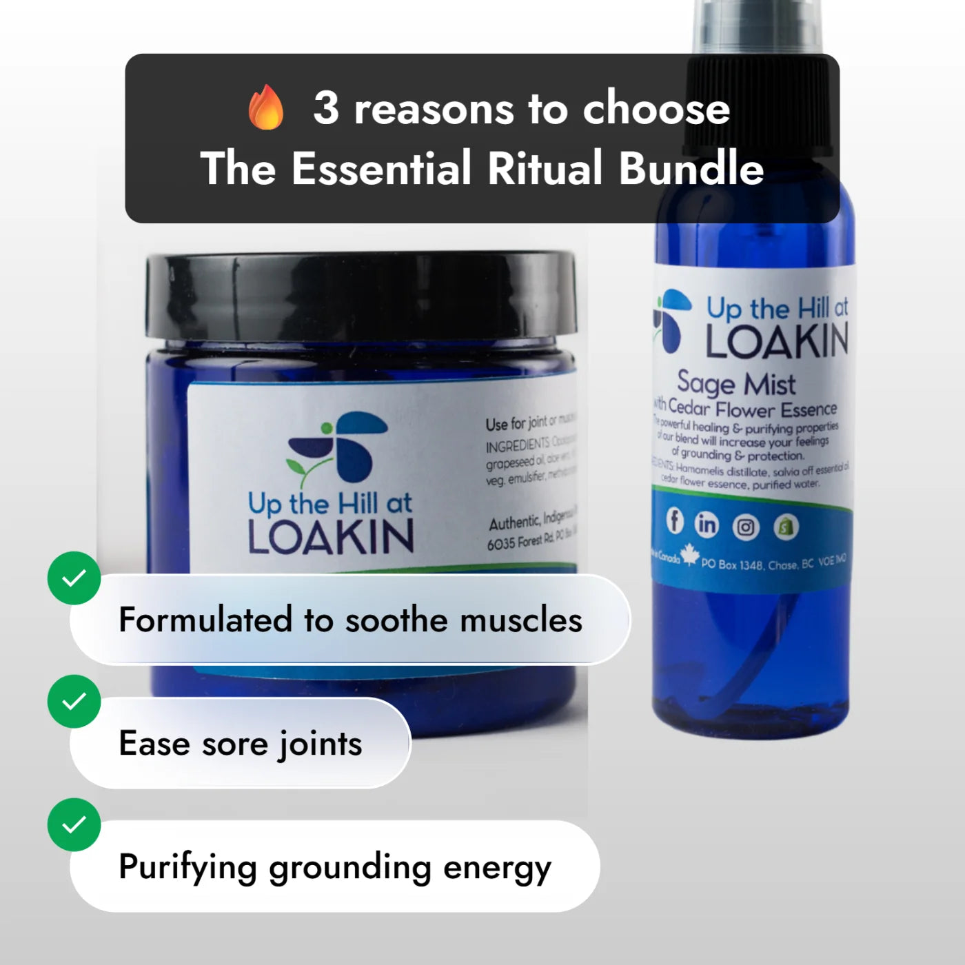 Up the Hill at LOAKIN bundle: blue jar and Sage Mist spray bottle