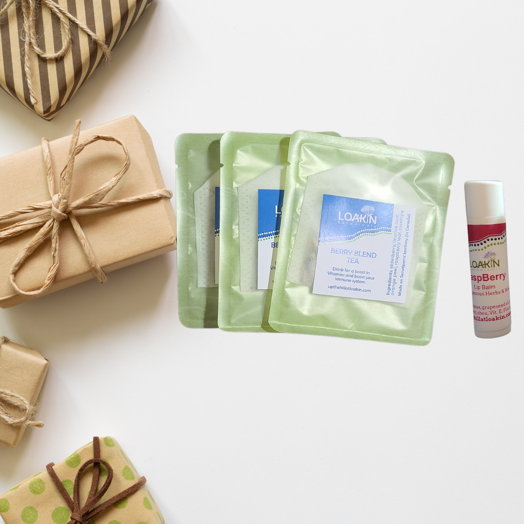 3 Single Botanical Tea Packs w/Lip Balm