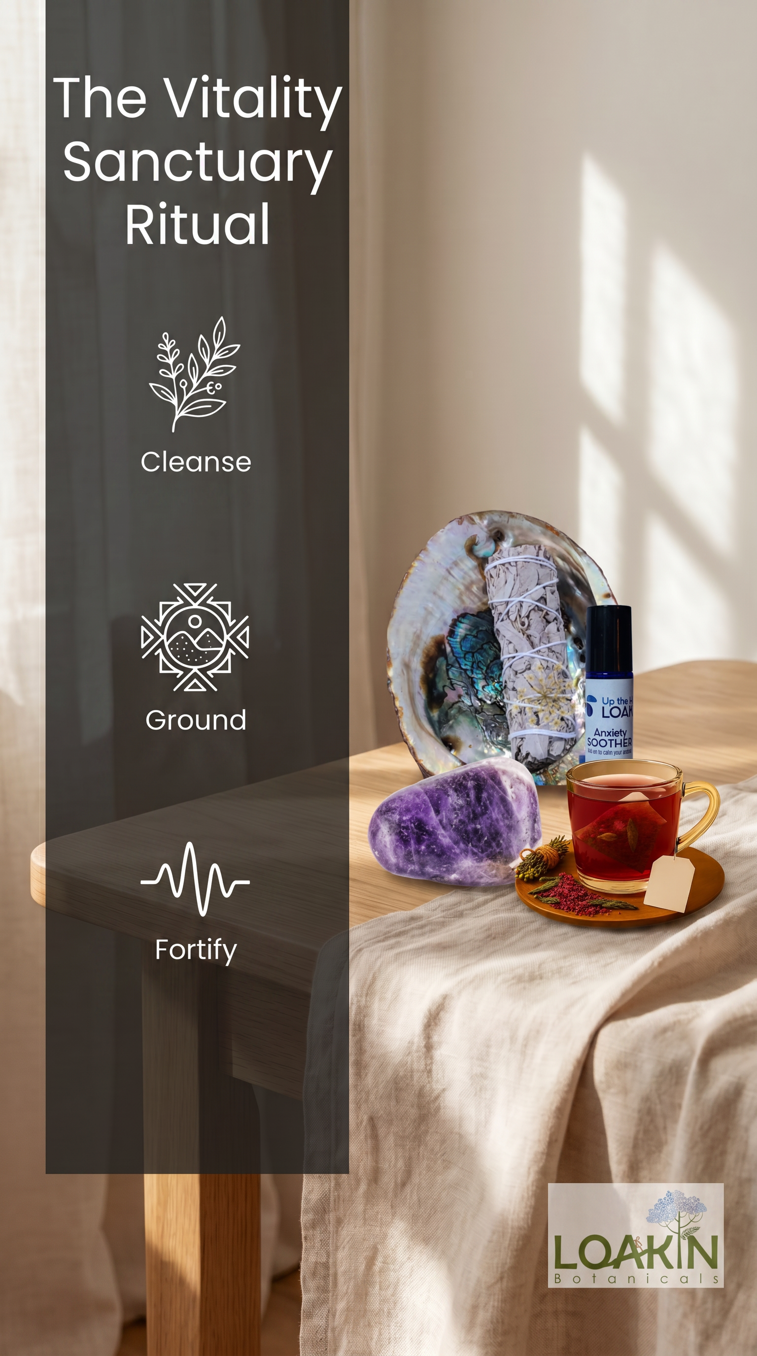 Ritual cleanse, ground, fortify banner with floral icons